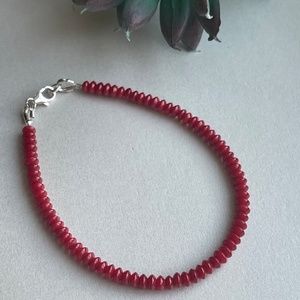 NEW Dainty Red Coral Bead & Sterling Silver Stacking Bracelet